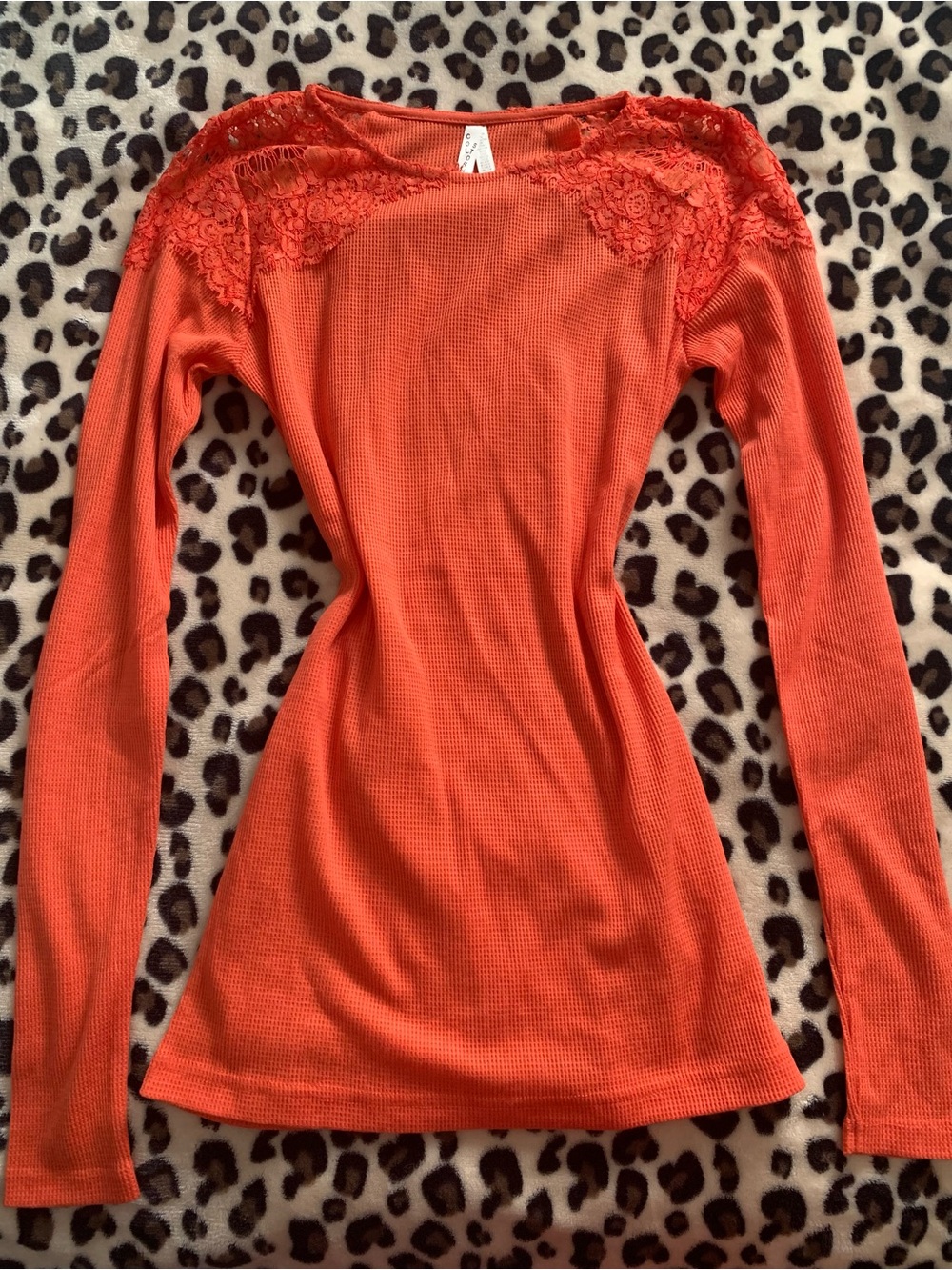 Women's Lace-Shoulder Long Sleeve Top - Orange